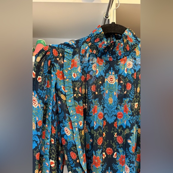 Farm Rio Blue Arabesque High Neck Mini Dress - Sz S - Picture 9 of 9